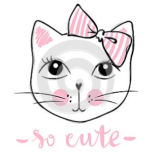 Cute cat vector design. Girly kittens. Fashion Cat`s face.