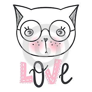 Cute cat vector design. Girly kittens. Fashion Cat`s face.