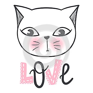 Cute cat vector design. Girly kittens. Fashion Cat`s face.