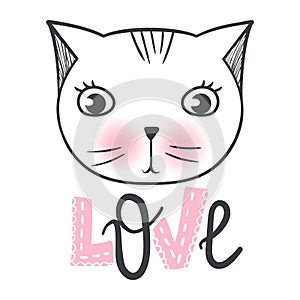 Cute cat vector design. Girly kittens. Fashion Cat`s face.