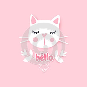 Cute cat vector illustration. Girly kittens. Fashion Cat`s face.