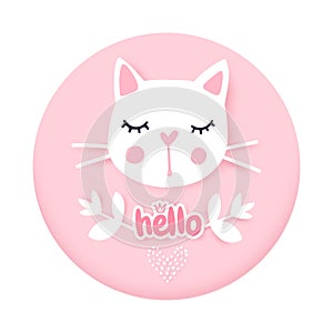 Cute cat vector illustration. Girly kittens greeting card. Fashion Cat`s face.