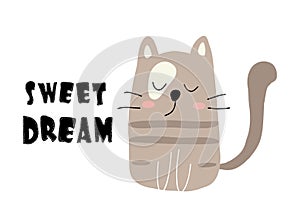 Cute cat vector illustration print with slogan