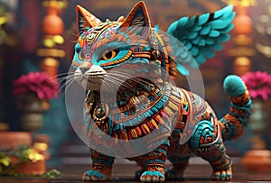 a cute cat wearing aztec custome photo