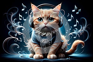cute cat wearing headphones listening to music