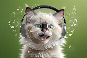 cute cat wearing headphones listening to music