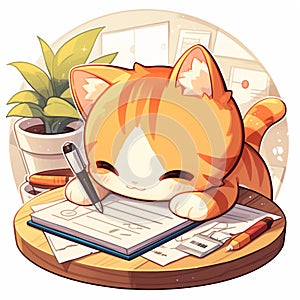 A cute cat writer cartoon style