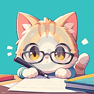 A cute cat writer cartoon style