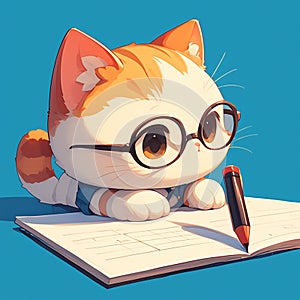 A cute cat writer cartoon style