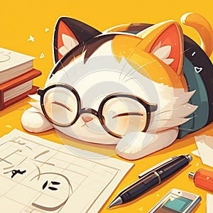 A cute cat writer cartoon style