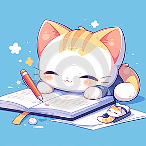 A cute cat writer cartoon style