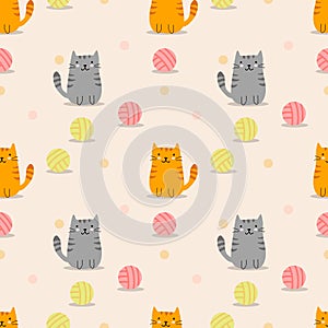 Cute cat and yarn ball seamless pattern