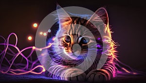 cute cate portrait neon light art beautiful Ai generate