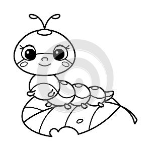 Cute Caterpillar Coloring Page Cartoon Illustration