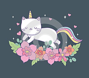 Cute caticorn with floral decoration