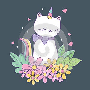 Cute caticorn with floral decoration