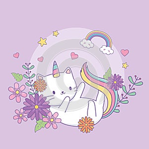 Cute caticorn with floral decoration