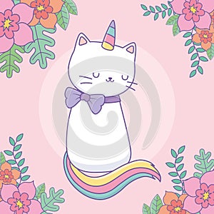 Cute caticorn with floral decoration