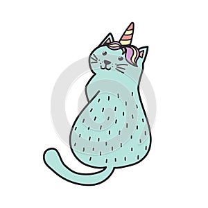 Cute caticorn with a horn. Cat unicorn funny print for kids