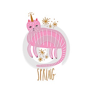 Cute caticorn lettering illustration. Cat unicorn, kitty magic party animal concept. Doodle cartoon stylish character. Vector EPS