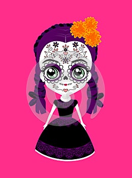Cute catrina mexican doll cartoon