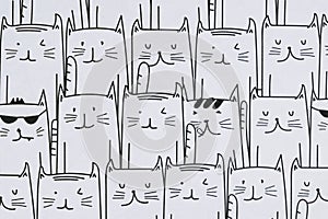Cute cats in black and white pattern on paper - Design background