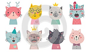 Cute cats faces. Hand drawn characters
