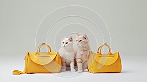 Cute cats family travelling with luggage. Watercolor styled kittens with suitcases.