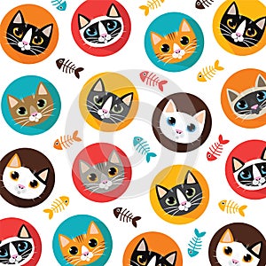 Cute Cats and fishbone pattern
