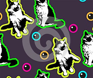 Cute Cats and flowers seamless pattern. Pet vector illustration. Cartoon cat images. Cute design for kids. Ð¡hildren`s pattern