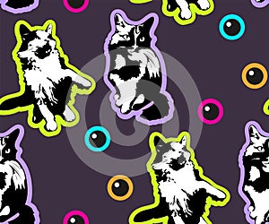 Cute Cats and flowers seamless pattern. Pet vector illustration. Cartoon cat images. Cute design for kids. Ð¡hildren`s pattern