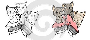 Cute cats are flying with a book coloring page for kids