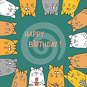 Cute cats. Happy birthday card.