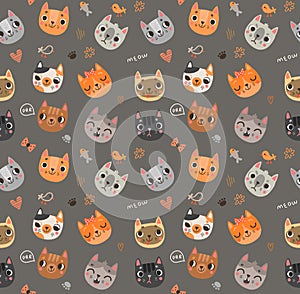 Seamless pattern with cute cats