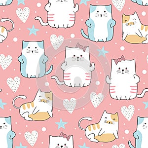 Cute cats seamless pattern with pastel colors. Vector for kids and baby fashion textile print