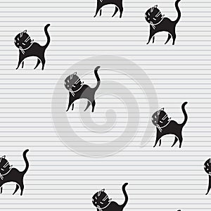 Cute Cats Seamless Pattern. Pets Retro Background.