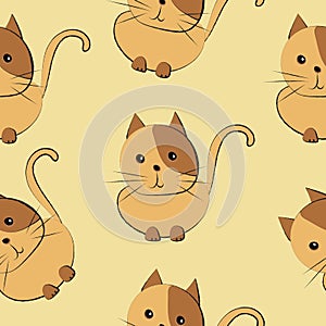 Cute cats seamless pattern vector illustration in brown shades