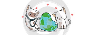 Cute cats are taking care the earth
