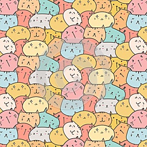 Cute Cats Vector Pattern Background. Fun Doodle.