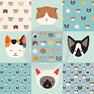 Cute cats vector pattern set