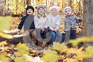 Cute caucasian kids on fall season outdoors
