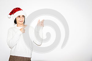 Cute caucausian woman in Christmas outfit