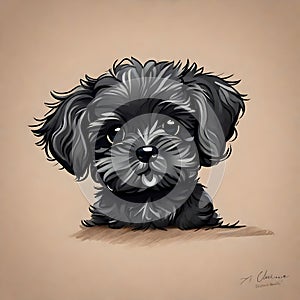 Cute cavoodle puppy dog illustration - ai generated image