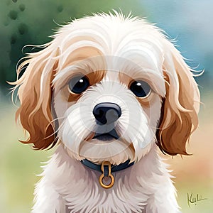 Cute cavoodle puppy looking at the viewer - ai generated image photo