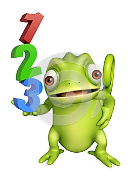 Cute Chameleon cartoon character with 123 sign