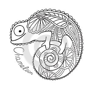 Cute chameleon in ethnic style.