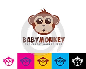 Cute character of baby monkey face shocked