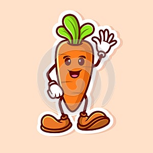 cute character of carrot wave hand