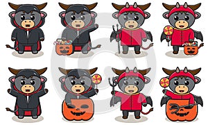Buffalo cute Halloween set Devil and Dracula