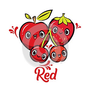 Cute Character Design Apple, Strawberry & Chery photo